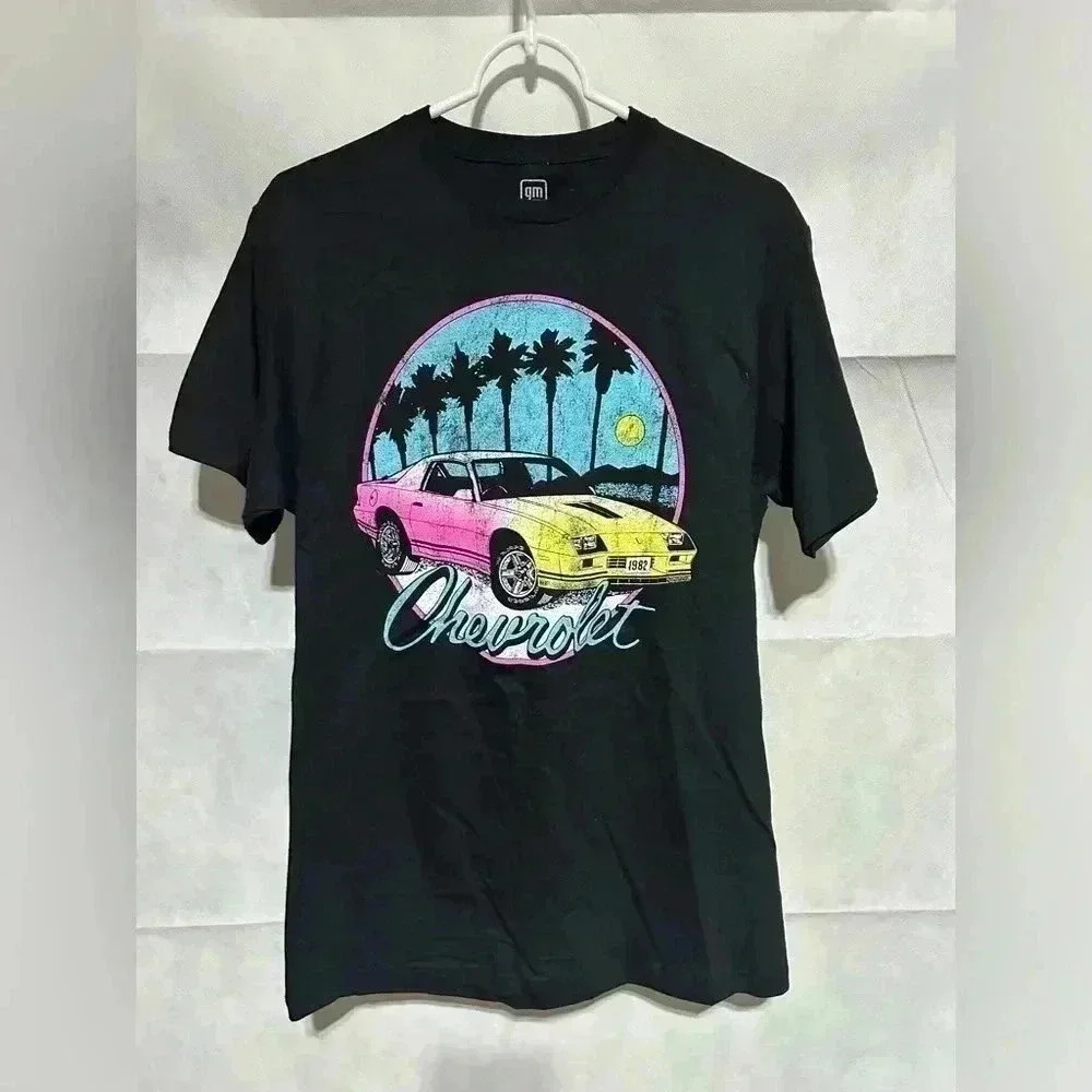Chevy GM Vintage Inspired Camaro Car Graphic Print T-Shirt Neon Sz Medium NWOT